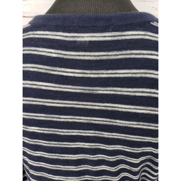 Loft Women's Blue Gray Striped Pullover 3/4 Sleeve See Through Shirt Size Large - Picture 6 of 11